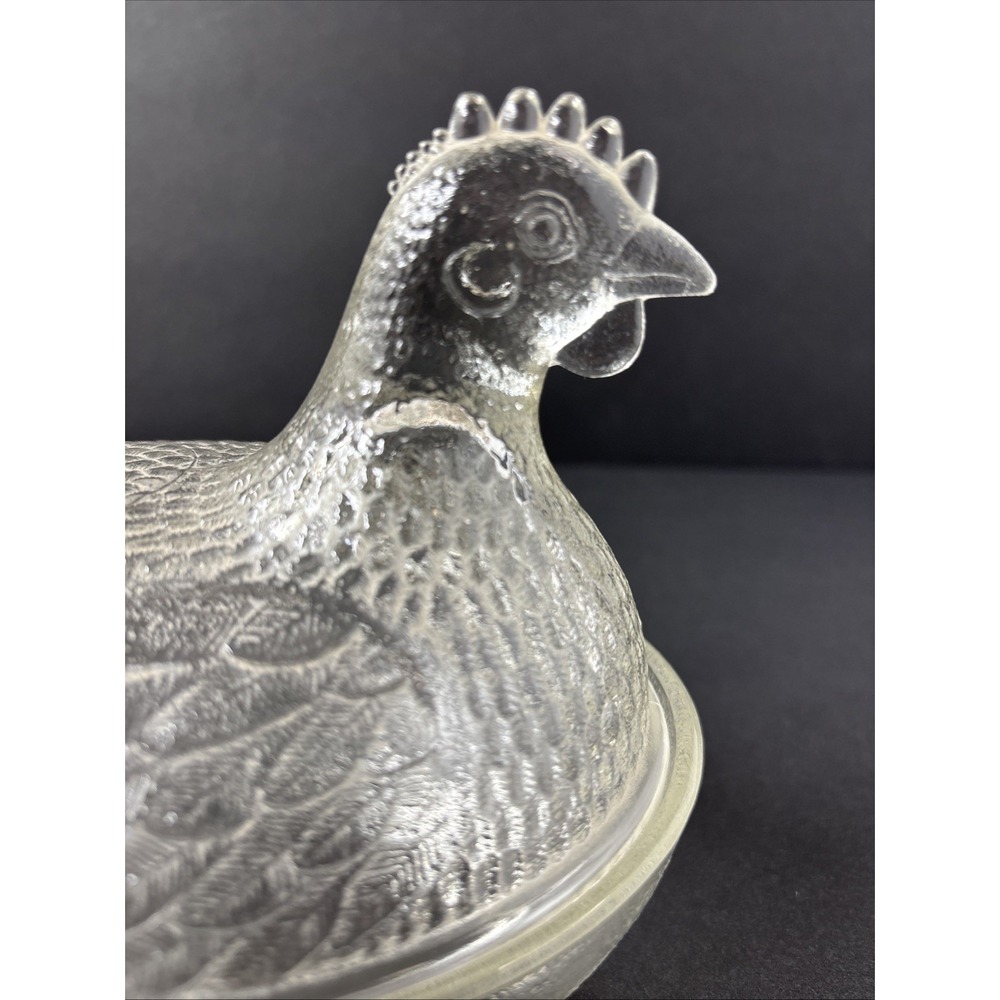 VTG Indiana Glass Clear Hen On Nest Chicken Candy Trinket Covered Dish Farmhouse - Picture 7 of 16